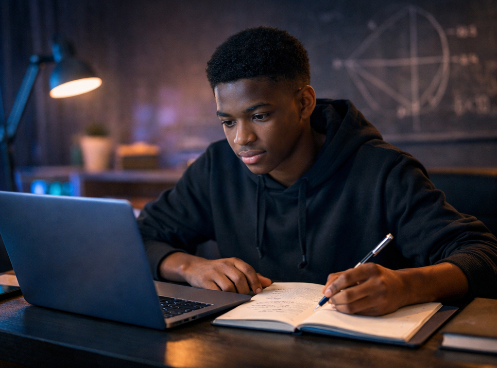 High school student studying maths online